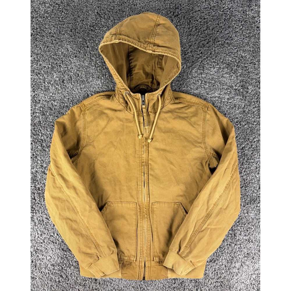 American Eagle Mens Cotton Canvas Hooded Workwear Jacket Tan Brown Small